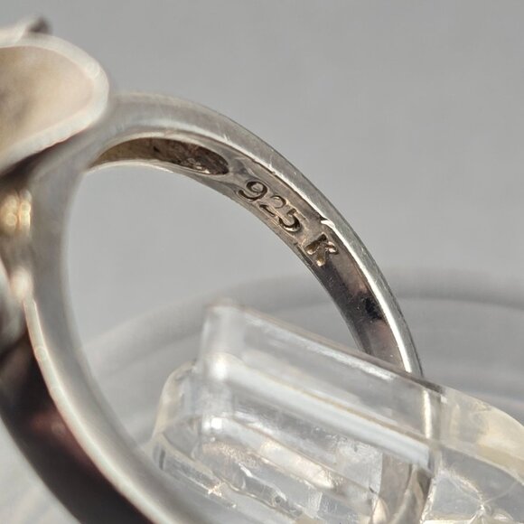 Sterling Silver Plumeria Flower Crystal Ring Size 5.5 Frosted Petal Hawaiian - Picture 5 of 13